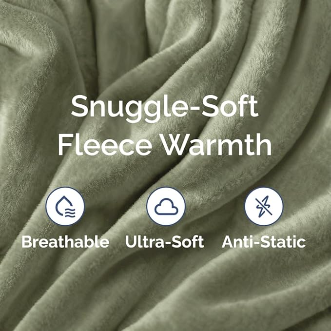 Ultra Soft Fleece Blanket Twin Size - Flannel Fleece Luxury Twin Blanket - Lightweight for Couch Bed Chair - Thick, Warm and Breathable - All Season Cozy Fuzzy, Anti-Static Microplush Bedding, Olive