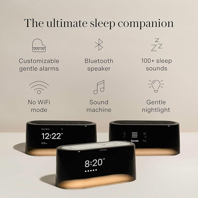 Loftie Alarm Clock with Sound Machine –Smart Alarm Clock w/Light, White Noise, Bluetooth Speaker, Night Light Sound Machine,100+ Sounds, Blackout Mode, No WiFi Mode, Optional Subscription-Midnight