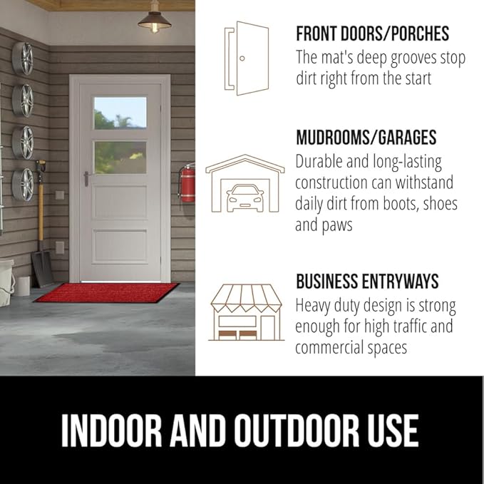 GORILLA GRIP Waterproof Traffic Guard Door Mat, 72x48, Heavy Duty Entryway Mats, Strong Rubber Back Commercial Utility Rugs for Office Hallway, Garage Floor and Home, Low Profile Carpet Runner, Red