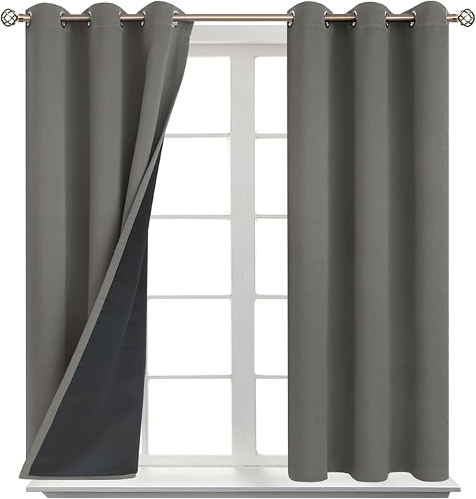 BGment Short 100% Blackout Curtains for Bedroom, Thermal Insulated Energy Efficiency Noise Reducing Grommet Curtains 45 Inch Length with Liner for Small Window 2 Panels Each 42 Inch Wide, Grey