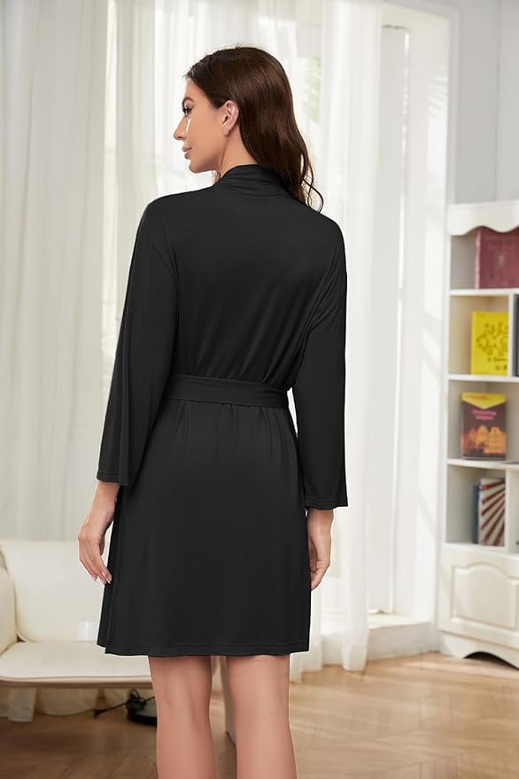 HEARTNICE Robes for Women Lightweight Short Knit Kimono Knee Length Bathrobe for Womens Soft 3/4 Sleeves Summer Sleepwear