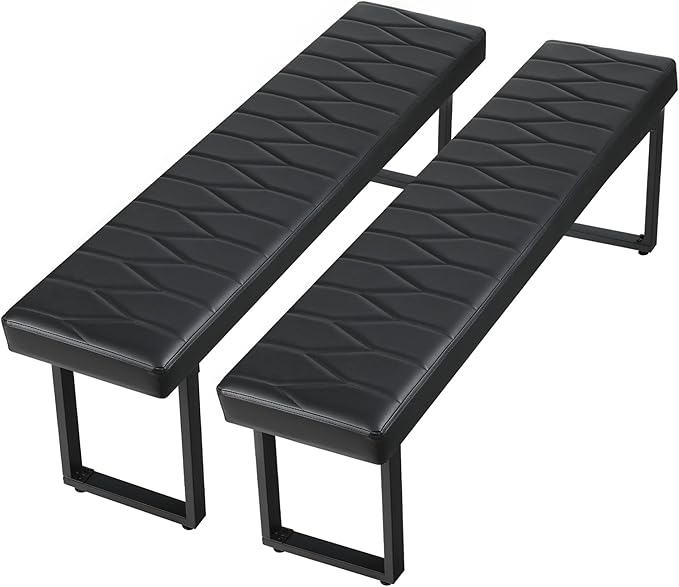 STHOUYN 58” Padded Dining Table Bench Pair of 2 for 6-8 Person, Faux Leather Indoor Cushioned Extra Long Bench for Dining Room Table, Bedside Shoe Entryway Benches (Black, 58")