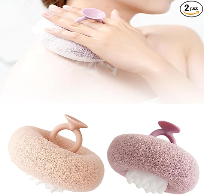 Super Soft Sunflower Suction Cup Bath Ball, ponge Mesh Pouf Shower Ball for Women, Men Shower,2024 Upgraded 2-in-1 Sunflower Bath Ball,Exfoliating Bath Sponge Cleaning Brush. (Apricot+Purple)