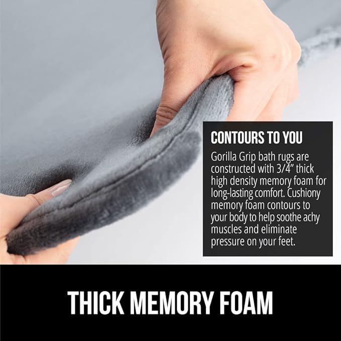 GORILLA GRIP Memory Foam Bath Rugs, Soft Absorbent Velvet Bathroom Mats, Durable Dots on Underside, Machine Washable Bathmat, Carpet Rug Room Decor for Shower Floor, 42x24 Mat, Graphite Gray