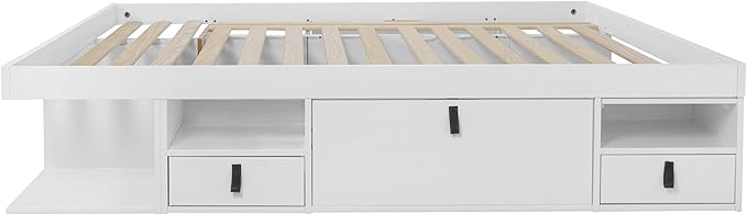 memomad Bali Storage Platform Bed with Drawers (Queen Size, Off White)