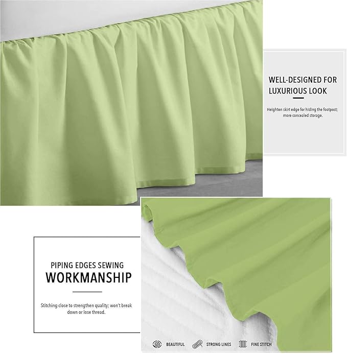 Sage Solid Ruffled Bed Skirt King XL-26 Inch Drop Split Corner, Microfiber Bedskirt with Platform Three Sided Coverage