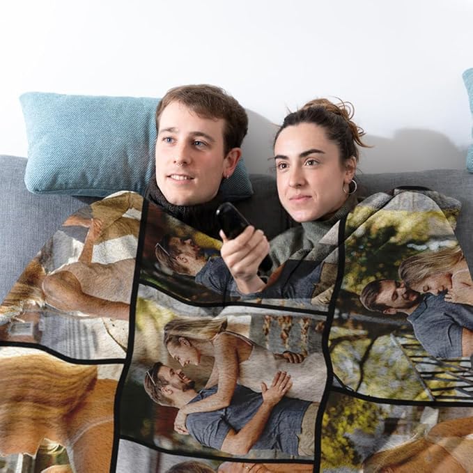 Sherpa Fleece Custom Photo Blanket - Soft, Warm, Fuzzy - Personalized Couples Gifts for Boyfriend, Girlfriend - Customized Picture Blanket for Birthday, Christmas