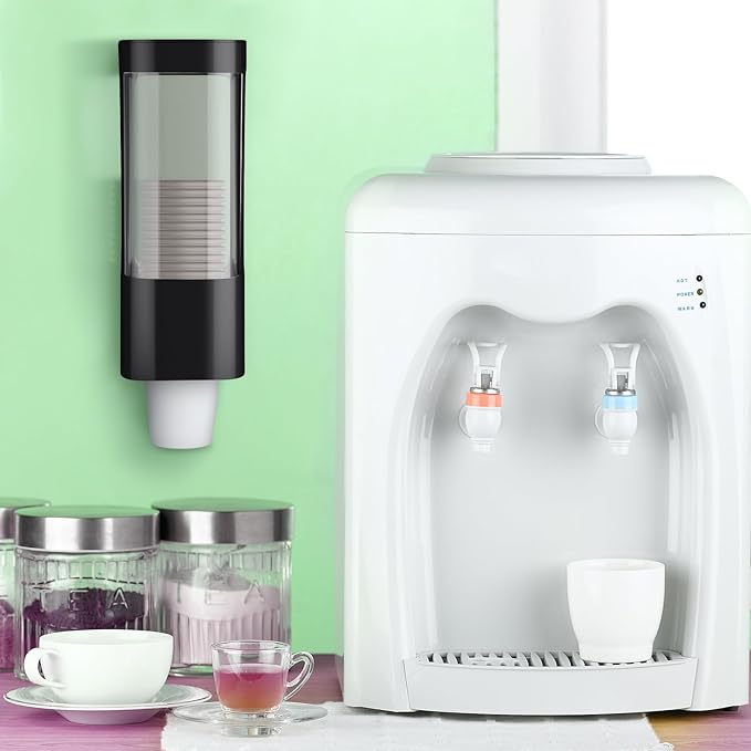 CHENGU 2 Pcs Cup Dispensers, Wall Mounted Pull Type Water Cup Holders for Water Cooler Fits 3-5 oz Small Adhesive Dispenser with Paste Plate for Home, Bathroom, Office, Hospital(Black)