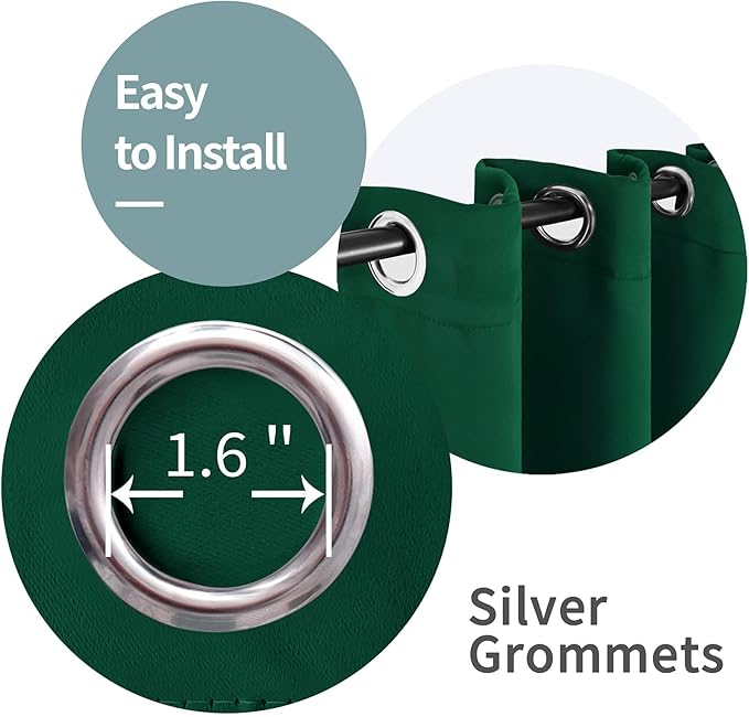 BGment Short 100% Blackout Curtains for Bedroom, Thermal Insulated Energy Efficiency Noise Reducing Grommet Curtains 45 Inch Length with Liner for Small Window 2 Panels Each 42 Inch Wide, Emerald