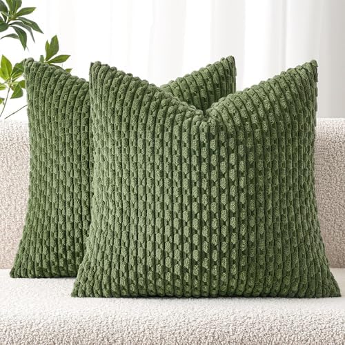 MIULEE Decorative Throw Pillow Covers 18x18 Moss Green Textured Corduroy by MIULEE
