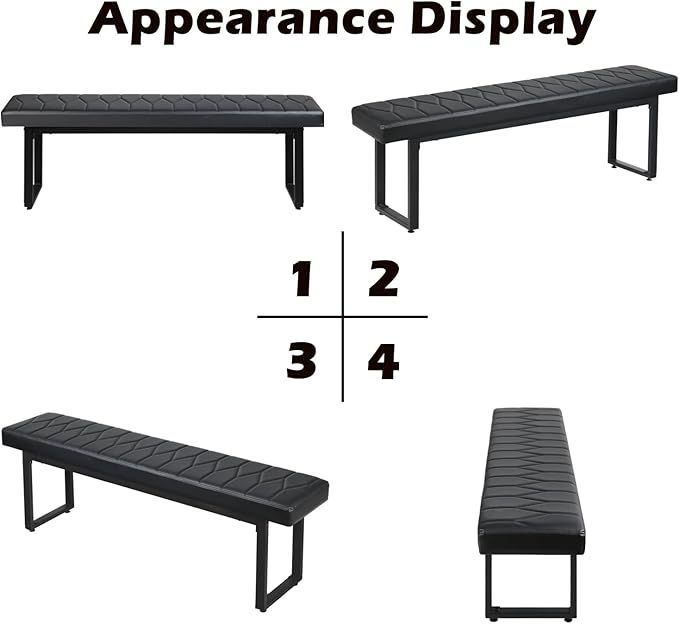 STHOUYN 58” Padded Dining Table Bench Pair of 2 for 6-8 Person, Faux Leather Indoor Cushioned Extra Long Bench for Dining Room Table, Bedside Shoe Entryway Benches (Black, 58")