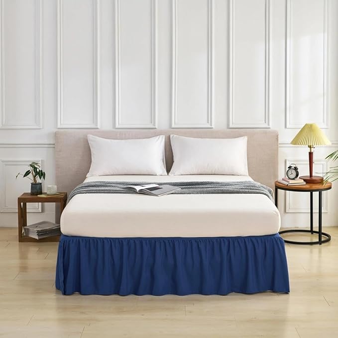 Bed Skirt Queen Size Ruffled Bed Skirt with Split Corners, Queen Bed Skirts 18 Inch Drop with Platform, 18'' Queen, Navy Blue ﻿