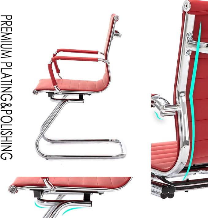 Wahson Office Guest Chairs Set of 2, Leather Reception Chairs, Mid Back Waiting Room Chair, Conference Chairs with Sled Base, Desk Chair No Wheels for Meeting/Lobby/Restroom, Dark Red