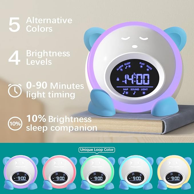 OK to Wake Clock for Kids, Sleep Training Clock with Night Light and Sound Machine, Kids Alarm Clock for Bedrooms (Blue)