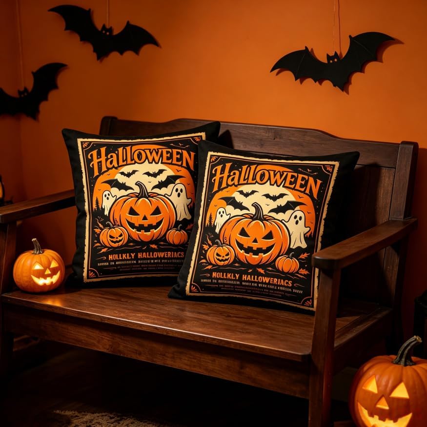 Halloween Throw Pillow Covers, Pumpkin Ghost Design, 18x18 Inch - Image 5