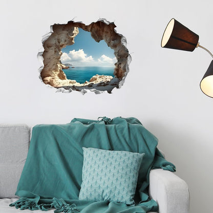 Cave by The Sea Wall Stickers for Living Room Large 3D Broken Wall Wall Decals Removable Peel and Stick Wall Art Home Decor Decoration for Bedroom Bathroom Classroom Library