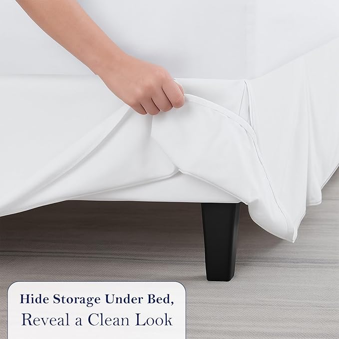 Twin Bed Skirt, Luxury 21 Inch Drop White Pleated Bed Skirt, Double Brushed Microfiber, Box Pleat Design, Wrinkle & Fade Resistant, Easy Fit Tailored Bedskirt for Twin Size Beds