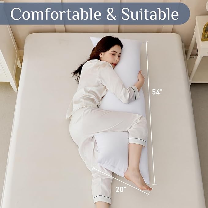 Leeden Full Body Pillow for Adults, Firm and Fluffy Long Pillow Insert, Breathable Pillow for Side Sleepers and Bed Support，20x54 White