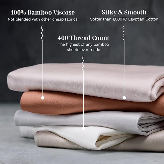 LUXOME 100% Rayon (Viscose) from Bamboo Pillowcase Set (King) | 400 Thread Count | Moisture-Wicking | Envelope Closure | Dune