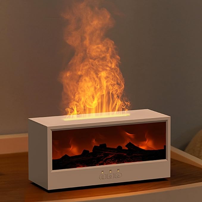 Fireplace Flame Diffuser Air Humidifier, Essential Oil Diffuser with 7 Colors Light & Timer, Auto-off Ultrasonic Cool Mist Aroma Humidifier for Home, Bedroom, Office, Yoga(White)