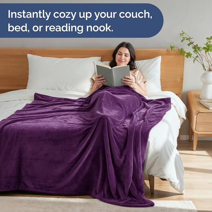 Ultra Soft Fleece Blanket Throw Size - Flannel Fleece Luxury Throw Blanket - Lightweight for Couch Bed Chair - Thick, Warm and Breathable - All Season Cozy Anti-Static Microplush Bedding, Purple