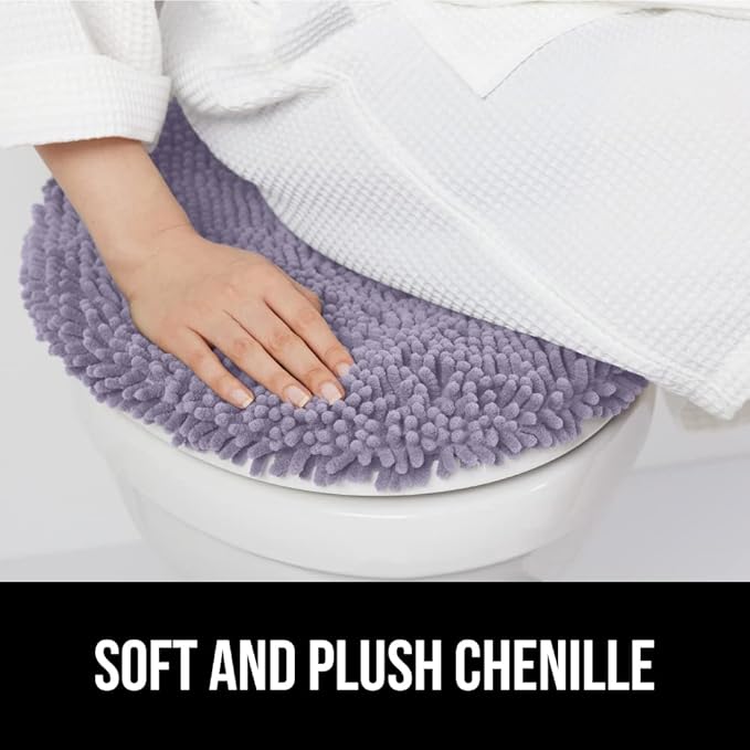GORILLA GRIP Soft Chenille Bathroom Toilet Lid Cover, Machine Washable Seat Covers, 19.5x18.5, Stays in Place Rubber Backing, Fits Most Round, Elongated and Oblong Lids, Accessories Decor, Lt Purple