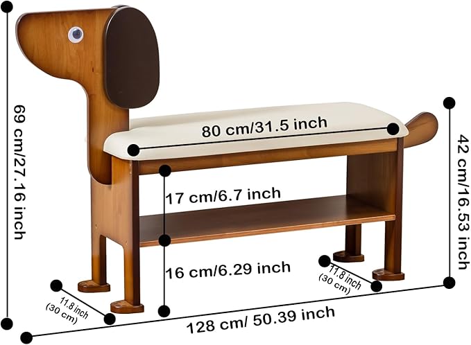 Shoe Bench with Cushion, 2-Tier Dog Entryway Bench Cute, Wood Shoe Rack Bench,31.5 inches