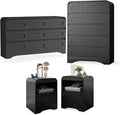4 Piece Bedroom Set, Dresser and Nightstand Sets, Modern Wooden Large 9 Drawers Dresser and Tall 6 Drawer Dressers & Night Stand Set of 2 for Bedroom, Black