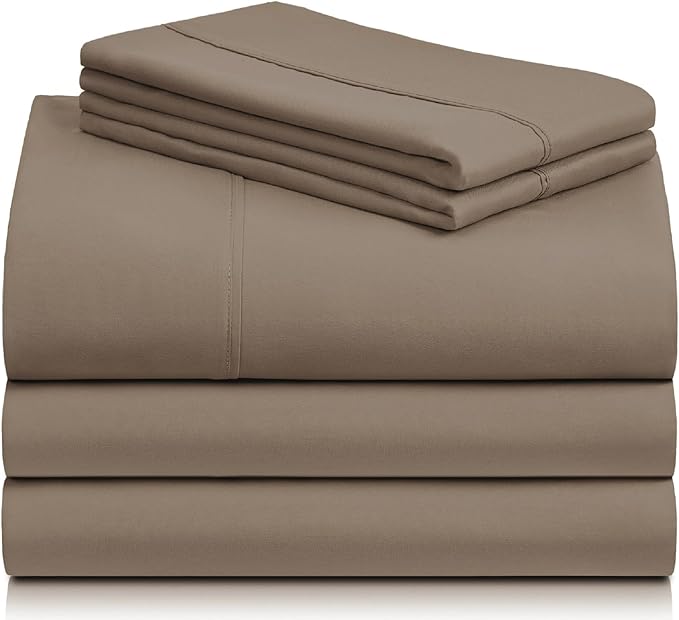 LuxClub 5 PC Split King Sheet Set, Deep Pockets Wrinkle Free Cooling Bed Sheets Hotel Bedding for Women, Men, Includes 2 Fitted Sheet, 1 Flat Sheet and 2 PillowcasesSoft Dark Khaki