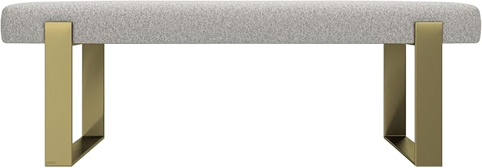 VANT Upholstered Bed Bench - Faux Merino Wool Grey - Burnished Brass - Contemporary Modern, Bedroom Bench Seat, Hallway, or Entryway