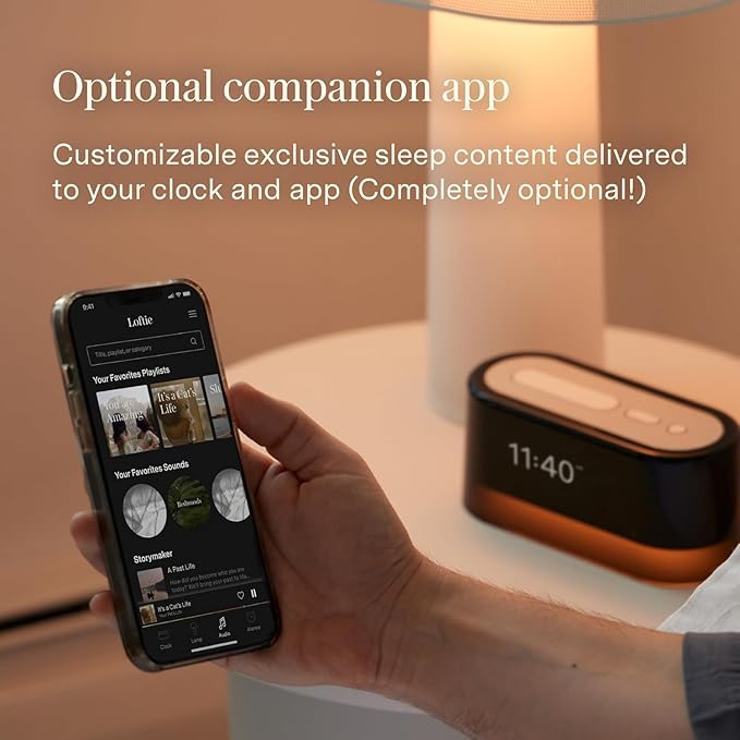 Loftie Alarm Clock with Sound Machine –Smart Alarm Clock w/Light, White Noise, Bluetooth Speaker, Night Light Sound Machine,100+ Sounds, Blackout Mode, No WiFi Mode, Optional Subscription-Midnight