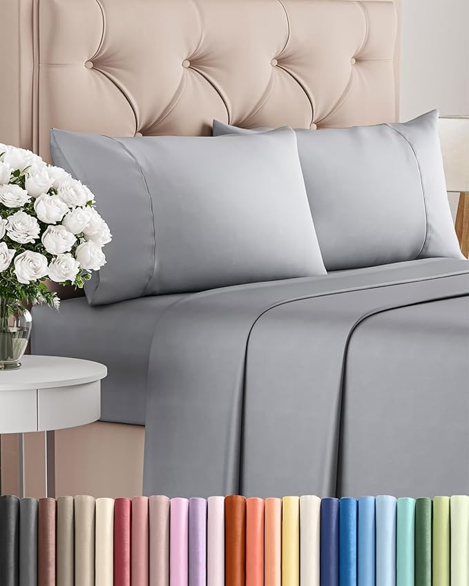 Twin XL 4 Piece Sheet Set - Cooling, Comfy & Breathable - Hotel Luxury Bedding, Includes Fitted Sheet for Women, Men, Kids & Teens - 1 Flat, 1 Fitted Sheet, 2 Pillowcases w/Deep Pockets - Steel Blue