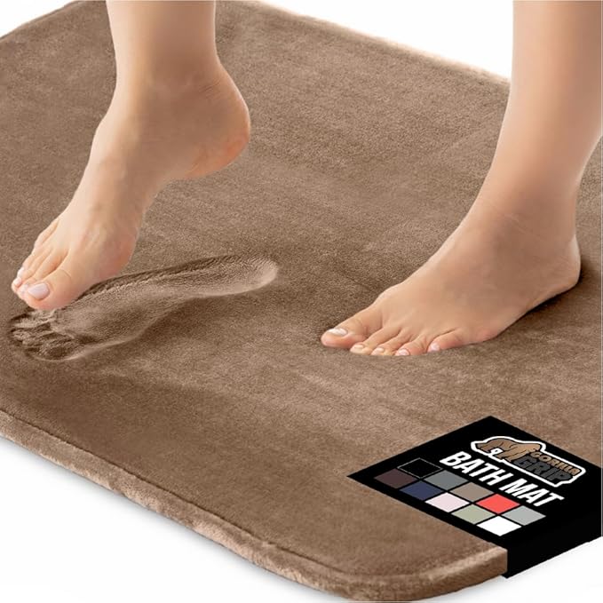 GORILLA GRIP Memory Foam Bath Mat, Soft Absorbent Velvet Bathroom Mats, Durable Dots on Underside, Machine Washable Bathmat, Carpet Rug Room Decor for Shower Tub Floor RV, 36x24 Rugs, Taupe