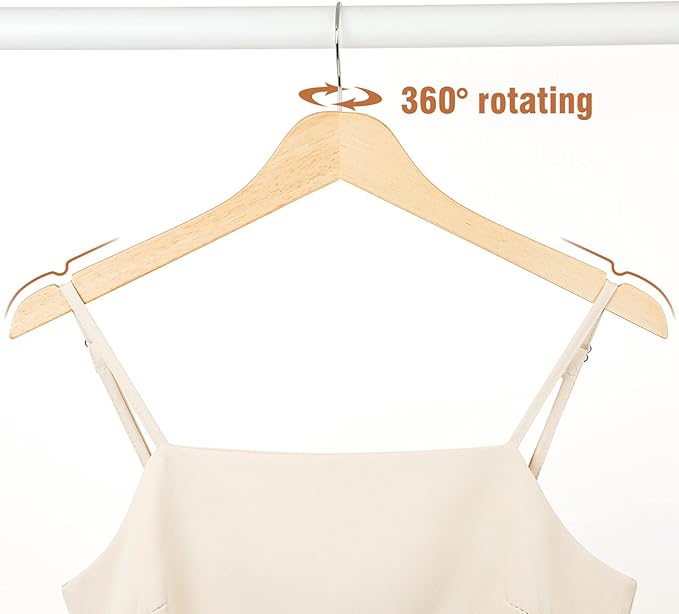 TOPIA HANGER Wooden Hangers 30 Pack, 0.28-inch Slim & Durable Clothes Hangers Space Saving, Natural Wood Hanger with 360°Swivel Hook and Smooth Notches for Coat,Shirts, Camisoles-CT31N