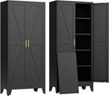 COFaR Black Farmhouse Storage Kitchen Pantry Cabinet with 2 Barn Door, 4 Adjustable Shelves and Legs, for Cupboard/Dining Room/Bathroom/Living Room/Office/Laundry Room (Black, 71" Farmhouse)