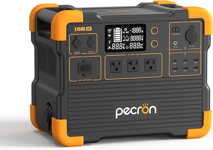 pecron Portable Power Station, E1500LFP Solar Generator 1536Wh, 2200W LiFePO4 Battery Backup, Fast Charging Power Station for Home use, RV, and Outdoor Camping