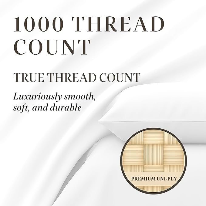 Hyde Lane California King Sheets - 1000 Thread Count Luxury Cotton, Deep Pocket Fitted Sheet Set, Soft & Breathable Sateen Weave, Durable & Elegant Bedding (Natural White)