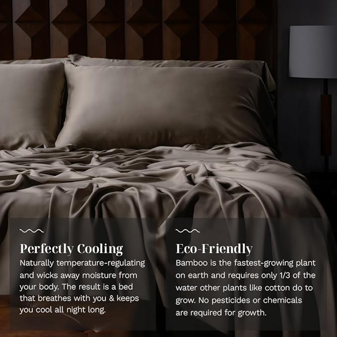 LUXOME Luxury Sheet Set | 100% Rayon (Viscose) from Bamboo | Split King - Truffle | Deep Pockets | 5-Piece Set (2 Fitted, Flat, 2 Pillowcases)