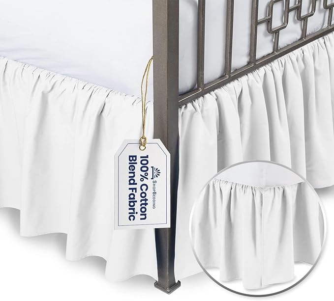 BLISSFORD White Bed Skirt Twin Size 18 inch Drop - with Split Corners - Cotton Blend Ruffle Bed Skirt, Dust Ruffle with Platform White Twin Bedskirt, Machine Washable