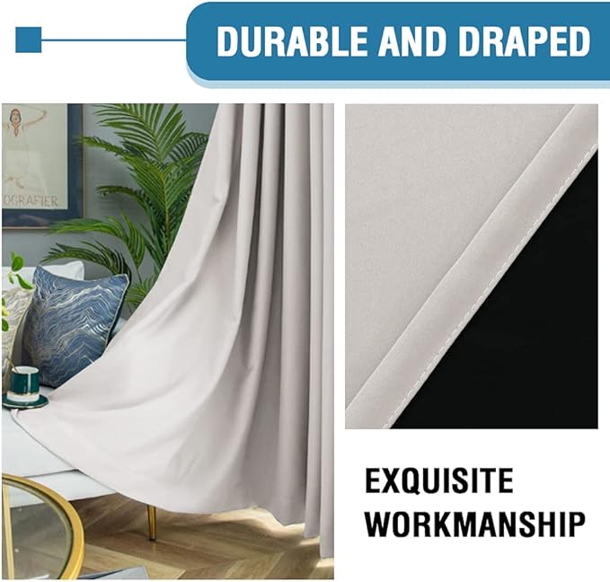 H.VERSAILTEX 100% Blackout Curtains for Bedroom Thermal Insulated Curtains & Drapes Blackout Curtains 63 Inches Long Rod Pocket Curtains for Living Room with Black Liner 2 Panels Set, Pumice Stone