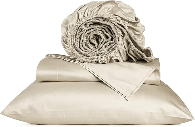 URBANHUT 800 Thread Count 100% Cotton Twin Size Sheets, Luxury 4 Piece Twin Bedsheets, Hotel Sheets Sateen Finish - Better Than Egyptian, 14" Elasticized Deep Pocket - Ivory