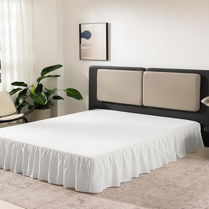 TSUTOMI Ivory Bed Skirt King Size Ruffled Bed Skirt with Split Corners, King Bed Skirt 18 Inch Drop, King Size Bed Skirt Ivory for Ruffled Bed Skirt with Split Corners, Bed Skirt King Size