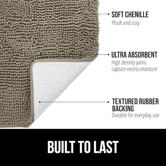 GORILLA GRIP Bathroom Rug Sets, Soft Chenille 2 Piece Area Rugs Set, Toilet Base Mat and 30x20 Carpet, Absorbent Microfiber Washable Mats Dry Quickly, Home Décor and Bath Room Accessories, Latte