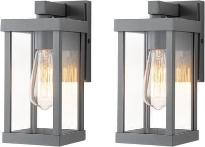 mirrea 11" Classic Outdoor Wall Sconce 1 Light in Matte Gray Rectangular Metal Frame and Clear Glass Shade Waterproof Porch Light Patio Light Pack of 2