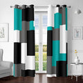 Teal/Turquoise 100% Blackout Curtains for Bedroom 84 inch Length 2 Panels Set White Grey Modern Abstract Geometric Black Out Curtains Room Darkening Window Drapes for Living Room, 42Wx84L