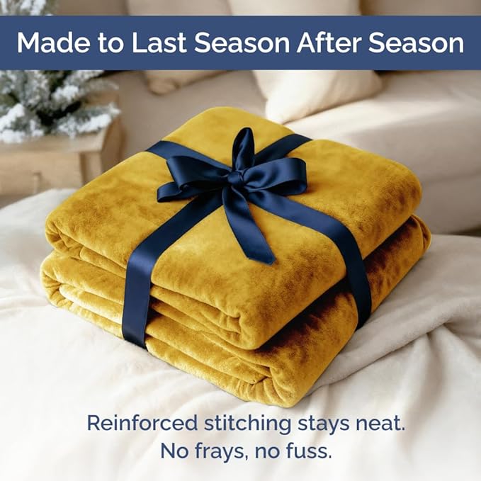 Ultra Soft Fleece Blanket Twin Size - Flannel Fleece Luxury Twin Blanket - Lightweight for Couch Bed Chair - Thick, Warm and Breathable - All Season Cozy Fuzzy, Anti-Static Microplush Bedding, Gold