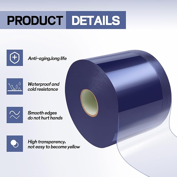 Moukeren Plastic Door Curtain for Winter 125 ft x 8 Inch Thermal Insulated Garage Door Strip Curtains Smooth Waterproof Clear PVC Strip Curtain for Warehouse Freezer, 0.08" Thickness(Classic)