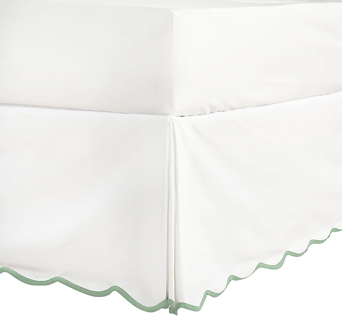 HIG Off-White Chic Full Bed Skirt - Easy Fit Scallop Edge Pleated Bedskirts, 14 Inch Drop Anti-Slip Dust Ruffle, Thick Fabric for Enhanced Privacy, Pre-Washed for Long-Lasting Use(N60022)