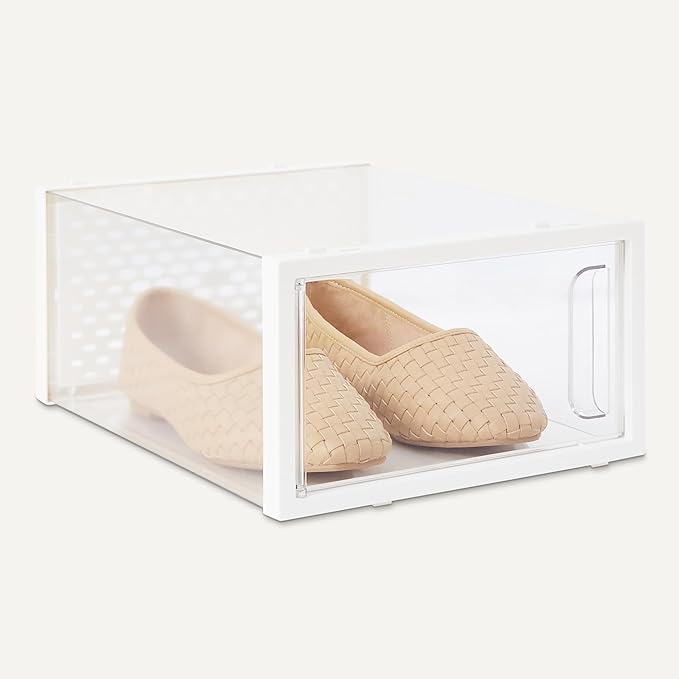 Amazon Basics Stackable and Foldable Clear Shoe Storage Organizer Box, Small, Pack of 12