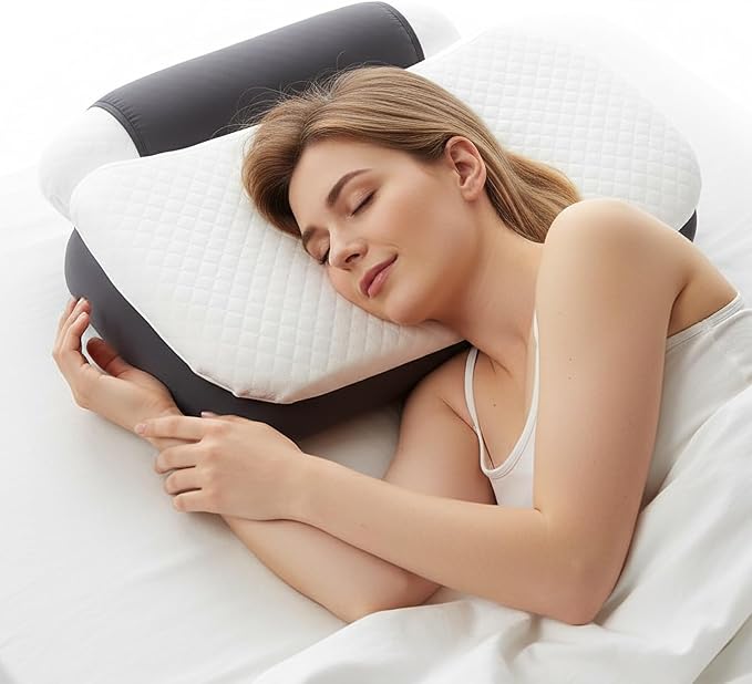 Memory Foam Tri-Functional Contour Pillow for Neck & Shoulder Pain Relief, Ergonomic Cervical Support Pillow for Side and Back Sleepers, Firm Bed Pillow for Deep Sleep, White